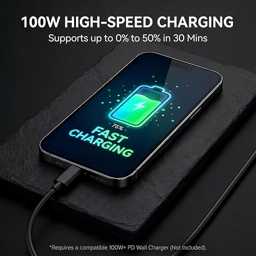 4-Pack 10ft USB-C to USB-C Fast Charging Cables Cord (100W/5A) - Black | Durable Cord Compatible with Samsung Galaxy S26, S25, S24, S23 & iPhone 17, 16, 15 Extra Long for Home, Office, & Travel - Image 6