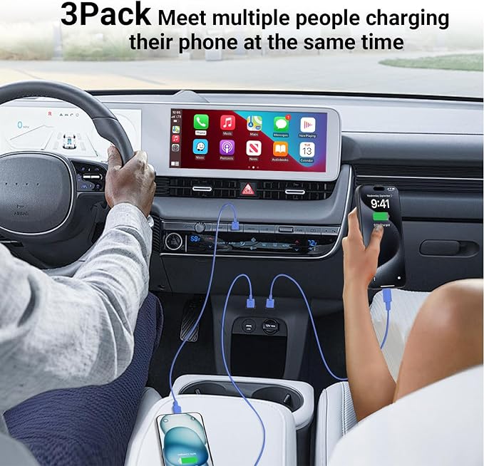 Car Carplay Cable for iPhone 16 15 Pro Max 15 Plus Car Charger, 6FT USB to USB C Cable for Car Charger Adapter, Carplay USB C Cord Accessories Charging for iPad 10th Gen/iPad Pro Air 5th-DarkBlue - Image 4