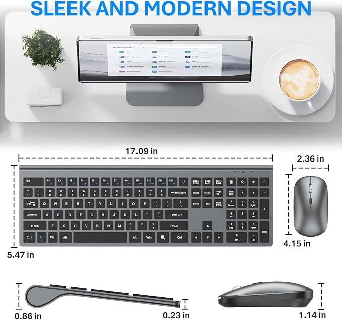 Wireless Keyboard and Mouse Combo, Ultra Slim Full Size Silent Keyboard | Quiet scissor switch keys, ultra slim design, 3 DPI adjustable mouse, 2.4GHz USB, for Computer,Windows, Mac, Laptop, PC - Image 2