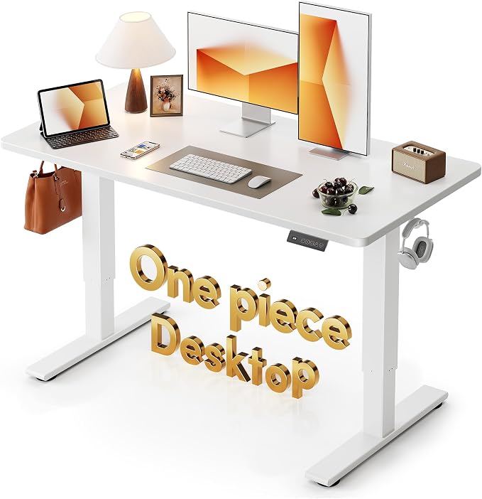 CubiCubi 55 x 28 Electric One-Piece Standing Desk, White | Whole-Piece Desktop, Seamless Design, Height Adjustable Computer Desk, Sit Stand up Home Office Workstations by CubiCubi