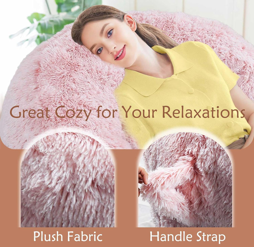 Plush Faux Fur Bean Bag Chairs, Memory Foam Filled Sofa Chair Shape Bean Bag for Adults/Teens/Kids, Ultra-Soft Lazy Sofa for Living Room Bedroom College Dorm, Pink - Image 7