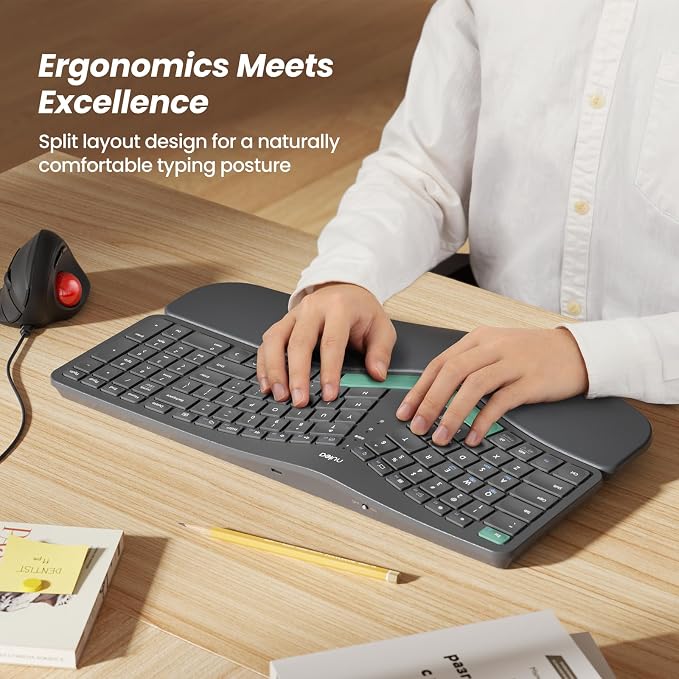 Nulea Ergonomic Split Keyboard Wireless Cushioned Wrist Rest Rechargeable | Bluetooth 2.4G Keyboard With 3 Device Switching, Adjustable Tilt Legs, Comfortable Design for Windows and Mac - Image 2