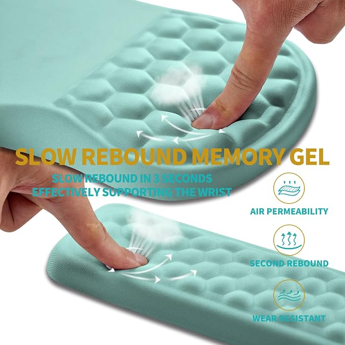 Hokafenle 2 in 1 Ergonomic Mouse Pad Wrist Support & Wrist Rest for Computer Keyboard Set, with Relieve Carpal Tunnel Pain Massage Bulge and Full Memory Gel Design (2In1 Set, Light Blue) - Image 3
