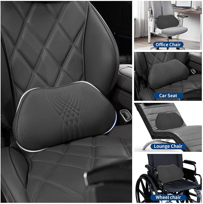 Lumbar Support Pillow for Car Seat, Office Chair, Black, 1PC | Leather Lumbar Pillow Memory Foam Lower Back Cushion for Back Pain Relief Improve Posture, Ergonomic Back Rest Gaming Chair - Image 4