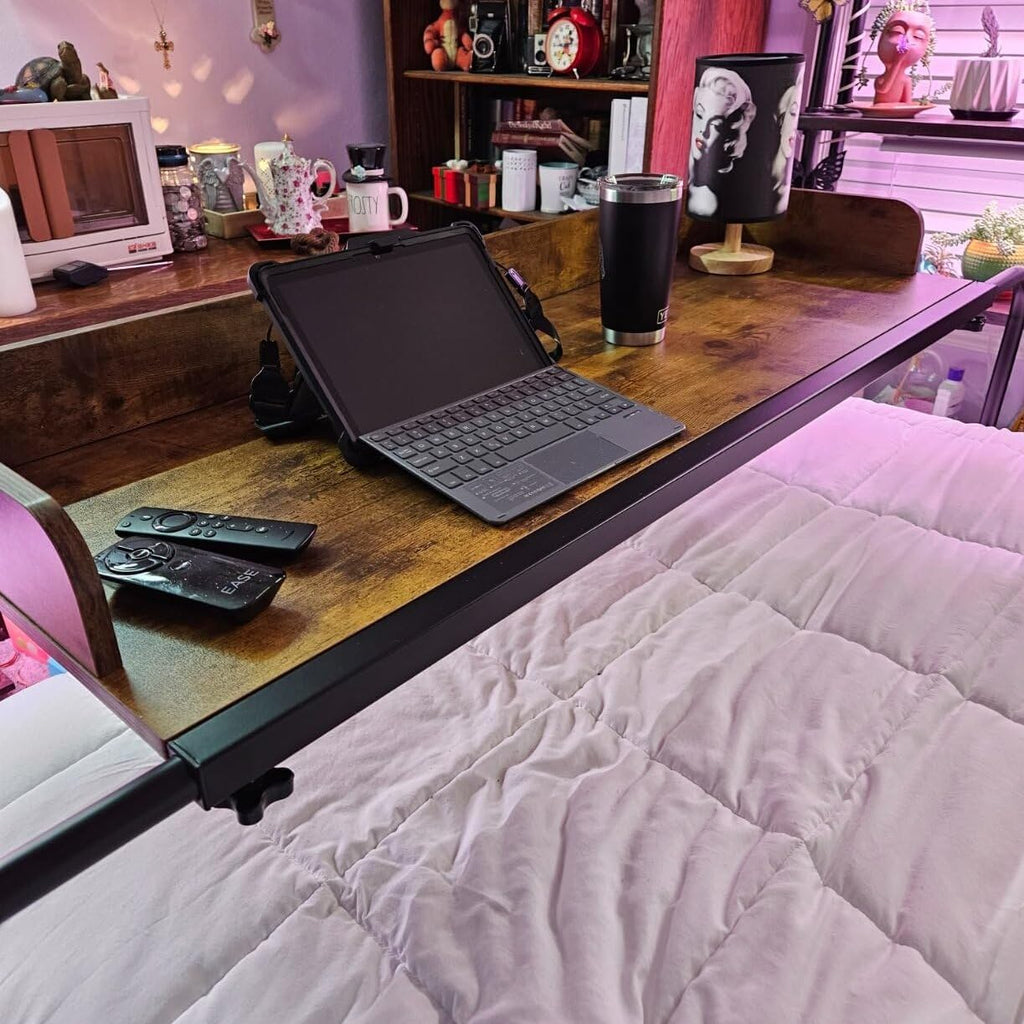 Furist Overbed Table with 360° Wheels, Queen Size Mobile Bed Desk, Recliner Table Over Bed Table Adjustable Height and Length Overbed Table with Heavy Duty Metal Leg for Hospital and Home use - Image 4