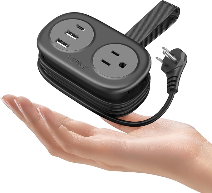 ORICO Cruise Approved Power Strip, 5 in 1 Extension Cord | with 2 AC Outlets 2 USB-A and 1 USB-C Ports, 3.7 ft Flat Plug Wrap-around Power Strip for Cruise Travel, Office, Hotel, Home by ORICO