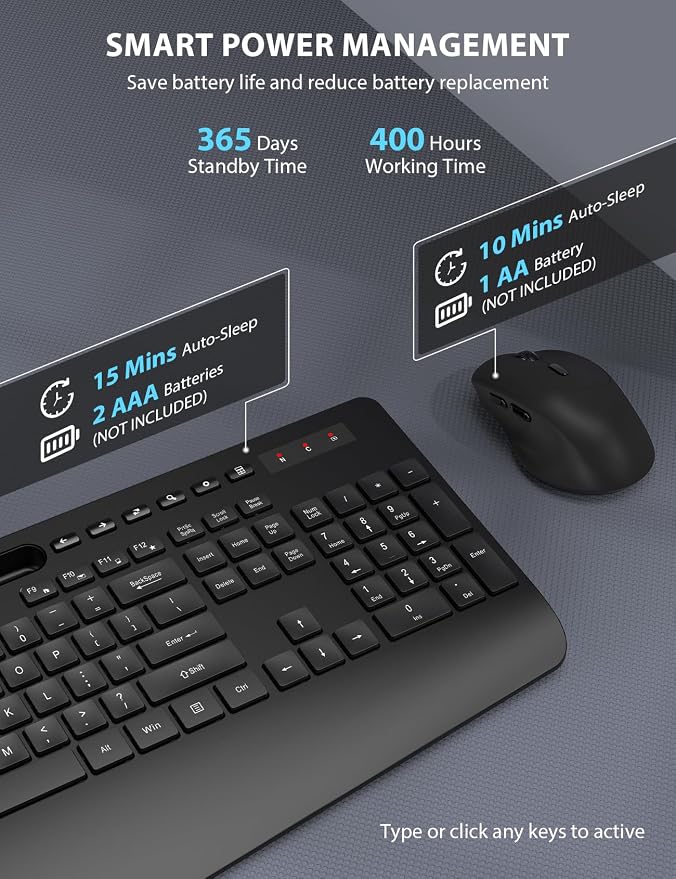 Wireless Keyboard and Mouse Combo - Full-Sized, Ergonomic Wrist Rest | Phone Holder, Sleep Mode, 2.4G Quiet Keyboard for PC Laptop, Trueque KM23 Complete Work Setup for Office or Home - Image 4