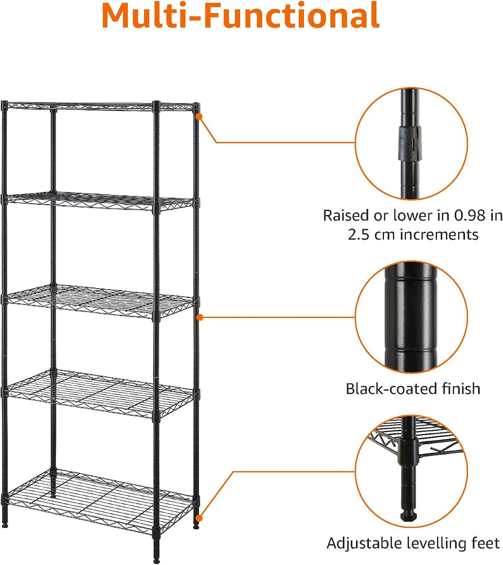 Amazon Basics 5-Shelf Multipurpose Adjustable Steel Garage Shelving Unit, Storage Rack for Kitchen, 200 lbs Per Shelf, Easy Assembly, 13.4"D x 23.2"W x 60"H, Black - Image 5