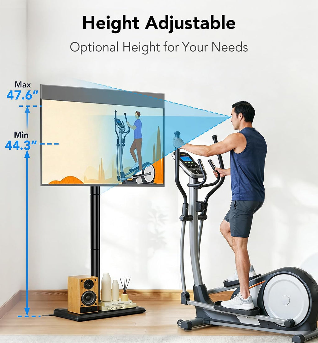 Floor TV Stand with Mount for 26-60 inch TVs up to 77 lbs, Height Adjustable/Swivel/Tilt Tall Standing TV Stand for Bedroom,Dorm, Living Room and Corner,Wood Base Saving Space Design,Black - Image 4