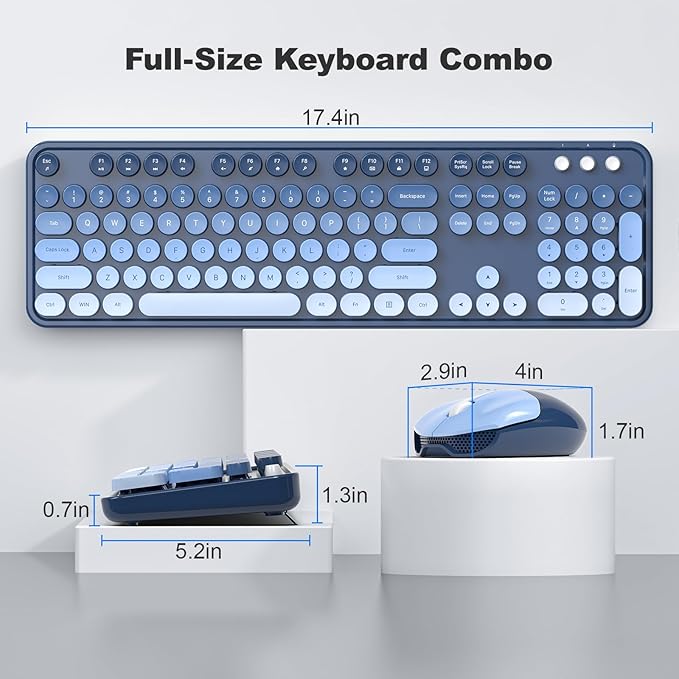 MOFII Wireless Keyboard and Mouse Combo, 2.4GHz Retro Typewriter Keyboard Full Size, Cute Wireless Mice, USB Dongle Plug and Play, for Laptop, PC, Desktop, Windows (Sea Blue Gradient Color) - Image 7