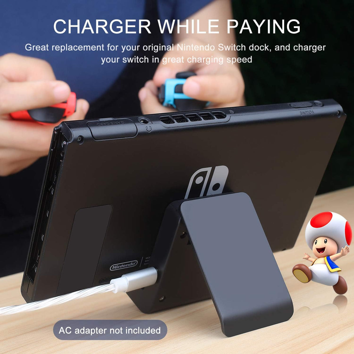 Switch Stand for Nintendo,Charging Dock for Switch 2 / Lite/OLED, Portable Adjustable Charging Stand for Nintendo with USB Type C Charger Port(Black) - Image 5