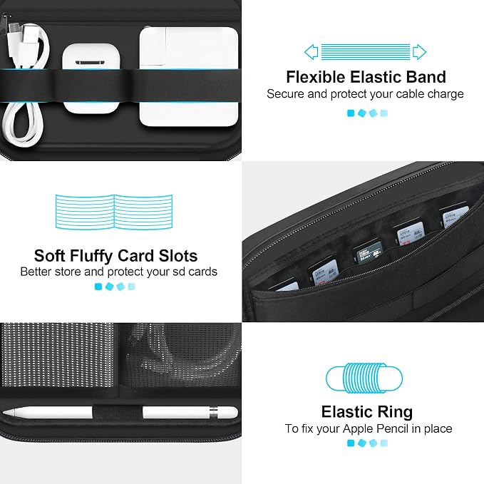 Lacdo Electronic Organizer Accessory Pouch for MacBook Charger, Cables, Power Bank, Hard Drive, Travel Cords, SD Card, Water-Resistant Storage Bag with Card Slots for Memory Card, Black - Image 4