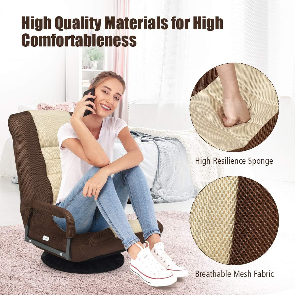GIANTEX Floor Chair with 360 Degree Swivel Base, Adjustable Backrest, Lumbar Support, Armrest, Foldable Lazy Sofa Rocker for TV, Reading, Playing Video Games, Gaming Chair Floor, Beige/Brown - Image 4