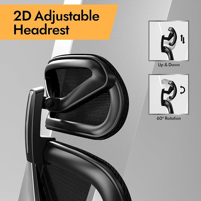 Ergonomic Mesh Office Chair - 3D Adjustable Lumbar Support & 3D Armrests, V-Shaped Back, Adjustable Desk Chair for Office & Home, Black - Image 8