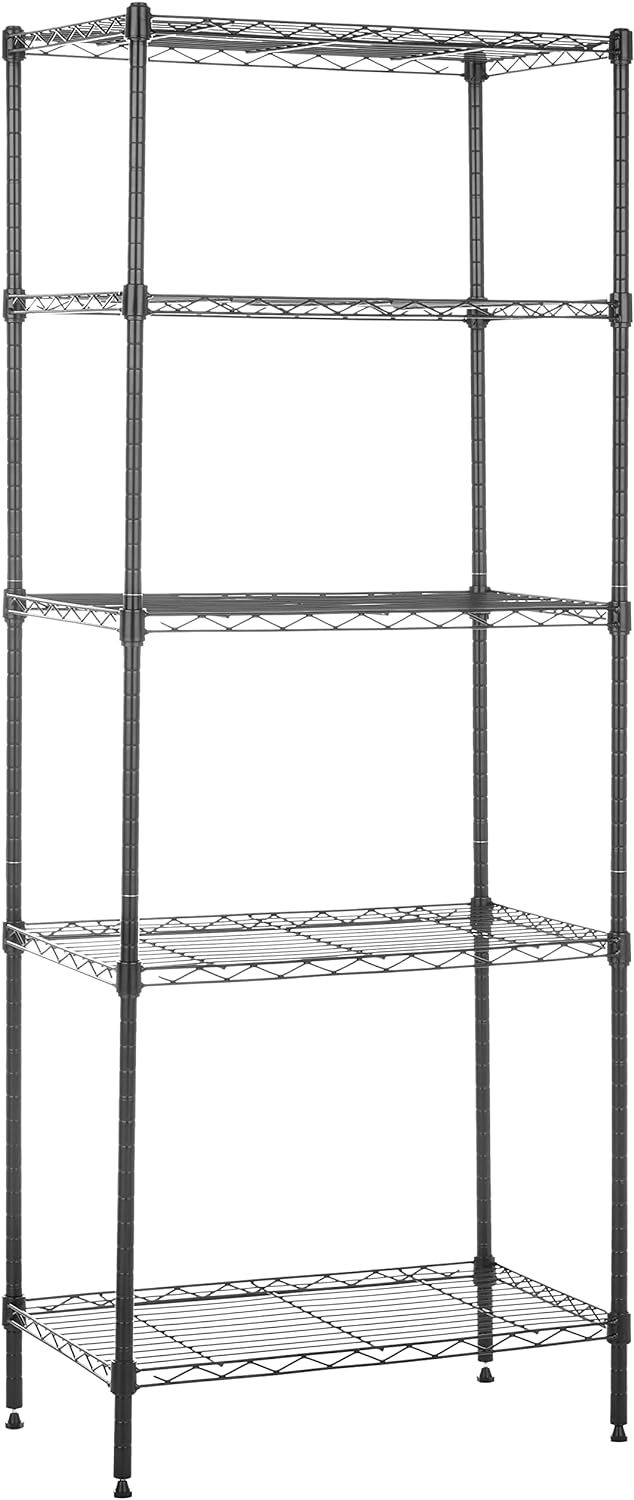 Amazon Basics 5-Shelf Multipurpose Adjustable Steel Garage Shelving Unit, Storage Rack for Kitchen, 200 lbs Per Shelf, Easy Assembly, 13.4"D x 23.2"W x 60"H, Black by Amazon Basics
