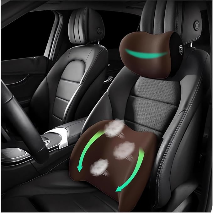 Car Headrest & Lumbar Support Cushion Ergonomic Car Seat Neck Back Rest Pillows Orthopedic Memory Foam Head Rest and Lower Lumbar Support Pillow Set Backrest Driving Seat Office Chair Support (Brown) by GYLCTOM