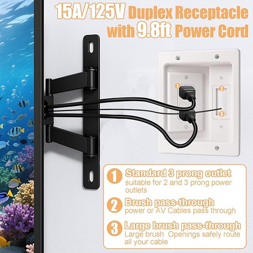 in-Wall TV Cable Management Kit with Recessed Dual AC Outlet, 9FT Extension Cord & Brush Wall Plate, TV Wire Hider for Wall Mounted TV, Power & Low Voltage Cable Concealer (2AC) - Image 4