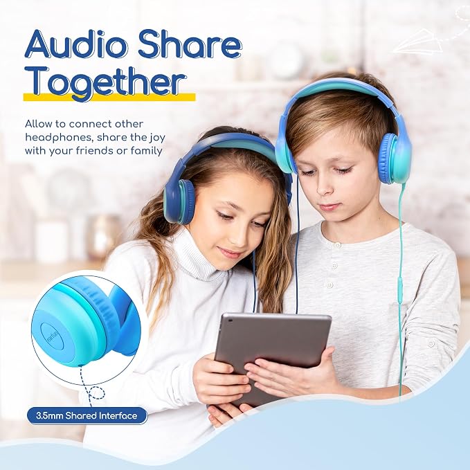 EarFun K1 Kids Headphones Wired with Mic, USB Type C Headphones for Kids | 85/94dB Volume Limit, Portable Wired Headphone with Shareport, Stereo Sound Foldable Headset for School/Toddler/Tablet, Cyan - Image 3
