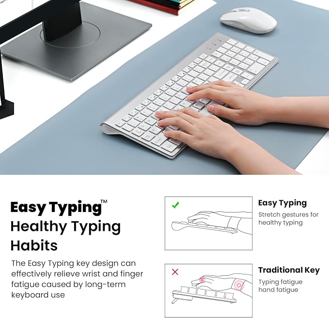 cimetech Wireless Keyboard and Mouse Combo - Silver White | Compact quite scissor-switch keyboard with optical mouse, includes USB-A Nano Receiver, for Computer,Mac,Laptop,PC,Windows - Image 7
