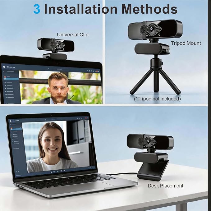 4K Webcam with USB C Adapter Privacy Cover Microphone for PC Mac Laptop | 4K UHD for Zoom/Teams. Privacy shutter, 1-sec close. Noise-canceling mic. USB-C/USB-A plug & play. Works with PC/Mac/ apps. - Image 7