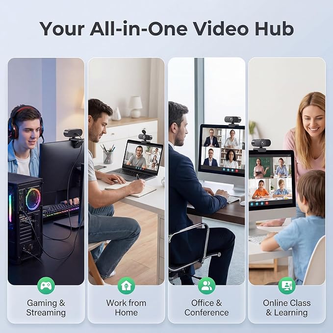 2K Webcam for PC Laptop,PDAF Auto Focus,Dual Noise-Canceling Mics | 1080P@60FPS Streaming Camera with 1/2.8''CMOS Sensor,Privacy Cover,Plug & Play for Gaming/Zoom/Skype/Teams/Live Streaming - Image 8