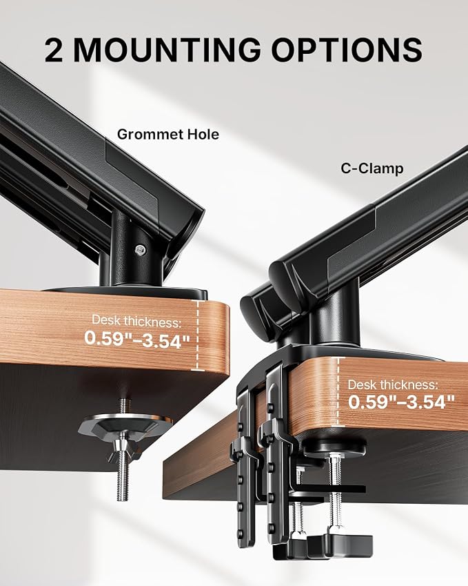HUANUO FlowLift Pro Dual Monitor Mount for 13–27" Screens, MechaSpring Monitor Stand, Adjustable Monitor Arms for 2 Monitors with Tilt/Swivel/Rotation, Tool-Free VESA Mount, Max Load 15.4 lbs - Image 7