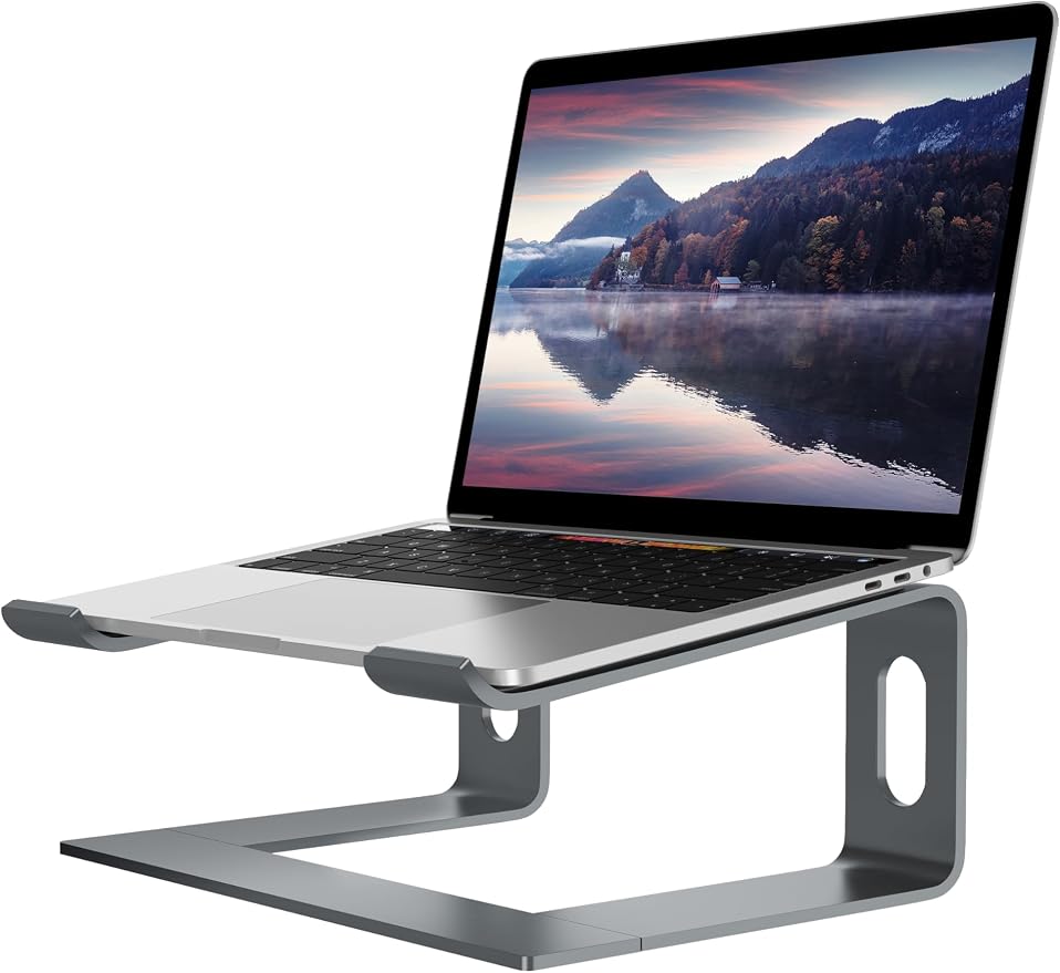 ALASHI Laptop Stand for Desk, Aluminum Computer Riser, Ergonomic Notebook Holder, Detachable Metal Laptops Elevator, PC Cooling Mount Support 10 to 15.6 Inches Notebook, Grey by ALASHImakeyourlifesimplerandeasier%EF%BC%81
