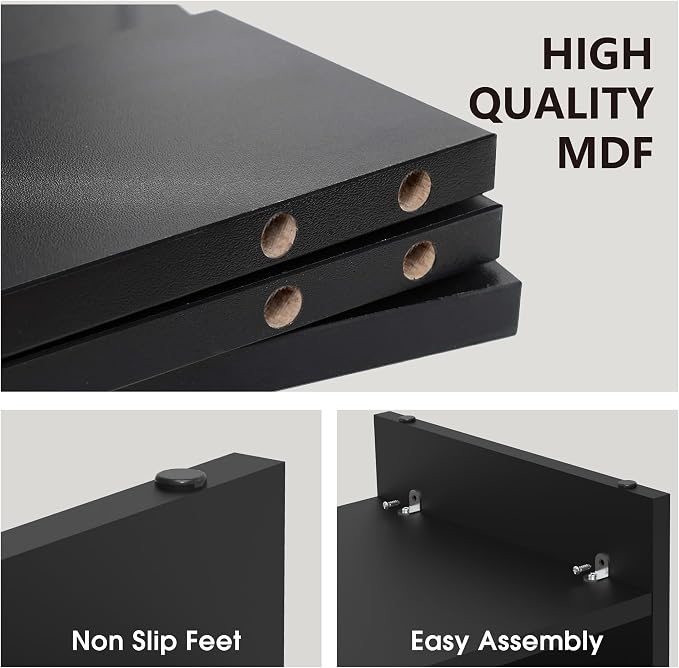 FITUEYES Wooden Monitor Stand Riser, 2-Tier Desk Storage Shelf, Black | 21.3-Inch Desktop Organizer Fits Laptop, Computer Screen and Office Supplies - Image 7