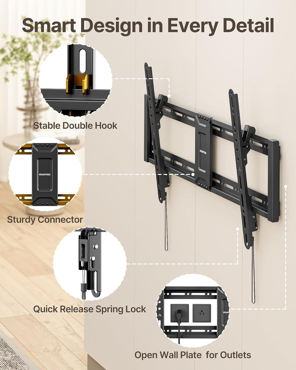 monTEK Heavy Duty Tilting TV Wall Mount for 43-95 Inch TVs, 200lbs Capacity - Image 8