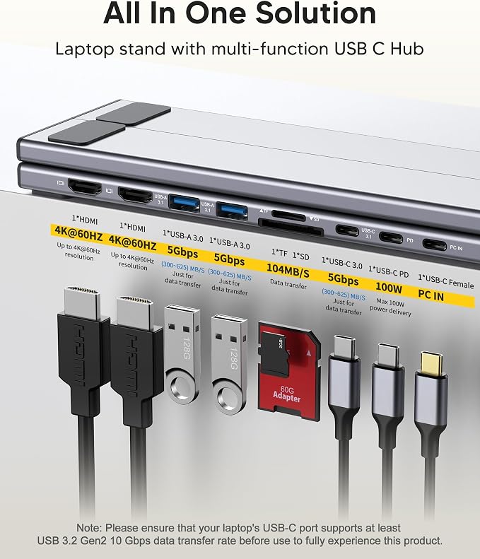USB C Docking Station Dual Monitor, 9 in 1 Laptop Stand with 2 HDMI | Laptop Dock Stand with 4K@60Hz HDMI, 2*USB 3.0, 100W PD, USB-C 3.0, SD&TF Universal Dock Station for Acer/Dell XPS/HP/Mac - Image 2