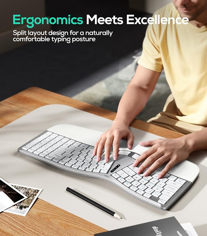 Nulea RT07B Wireless Ergonomic Keyboard - Split Keyboard, Wrist Rest, Natural Typing, Bluetooth and USB Connectivity, USB-C Rechargeable,Compatible with Windows Mac (Grey White) - Image 2