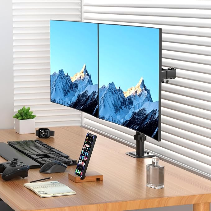 Suptek Dual Monitor Arm Desk Mount,Ultrawide Dual Monitor Arm for 2 Monitor Screens up to 38 inches and Max 22lbs Each,Extra Tall 15.75" Pole Fully Adjustable Monitor Stand for Desk,Black(MD9442MB) - Image 2