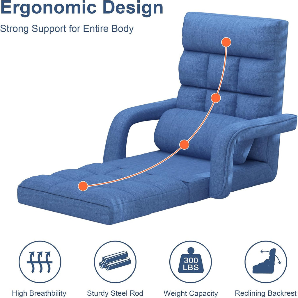 Floor Gaming Chair, 6 Adjustable Position Comfy Chair with Back Support, Ergonomic Chaise Lounge Chair, Meditation Chair with Armrest for Living Room, Bedroom, Blue - Image 6