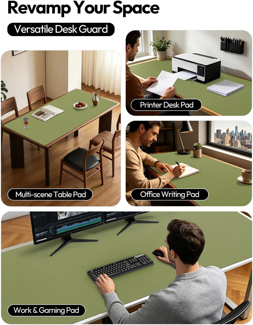 YSAGi Leather Desk Pad Protector, Office Desk Mat, Large Mouse Pad, Non-Slip PU Leather Desk Blotter, Laptop Desk Pad, Waterproof Desk Writing Pad for Office and Home (Green,55" x 17.2") - Image 4