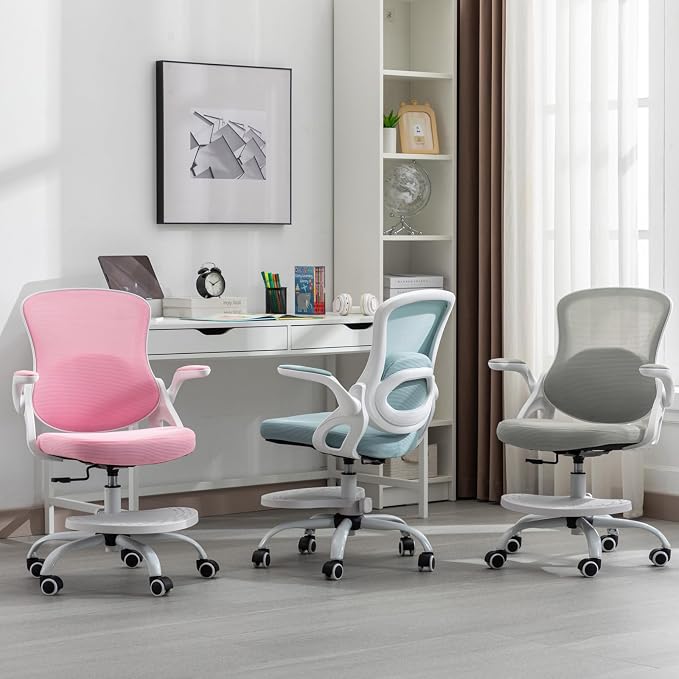 Kids Desk Chair,Ergonomic Study Chair with Adjustable Height,Swivel Mesh Desk Chair with Wheels,Home Office Chair for Children in Home Bedroom Pink - Image 6