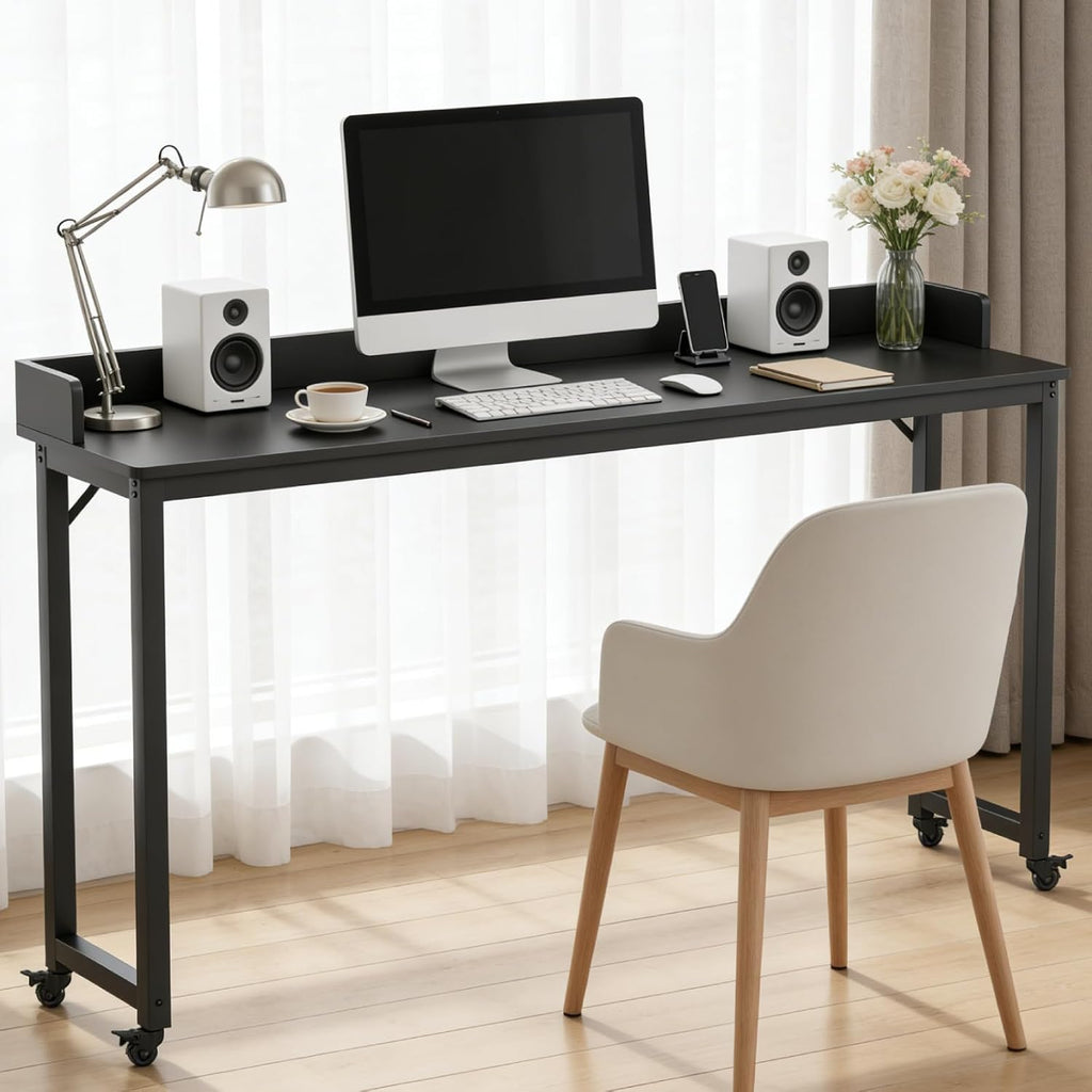 Overbed Table with 360° Wheels, Queen Size Mobile Bed Desk, Black - Image 8