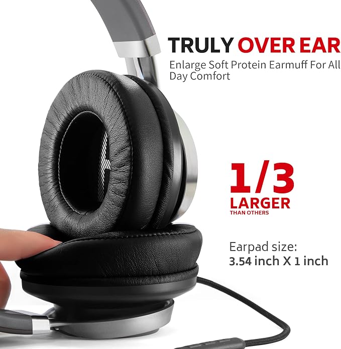 AC01 Headphones Wired Over Ear with Mic Volume Control, Black Grey | Passive Noise Isolating Corded Stereo Headsets for Adults Teens Kids 3.5mm for School, Classroom, Laptop, Chromebook, Travel - Image 2