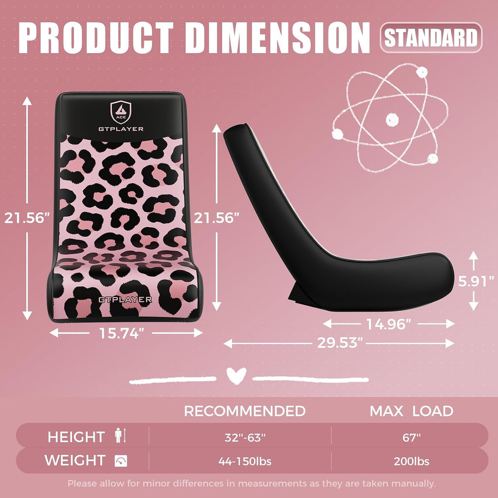 GTPLAYER Gaming Floor Rocking Chair – Rocker Floor Game Chair with Angle Limiter, Compact & Lightweight Game Seat, Pink Leopard Patterned - Image 3