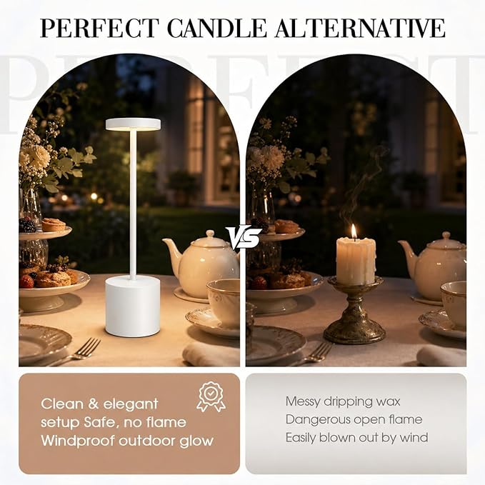 AUDLES White Cordless Table Lamp Set of 2, USB Rechargeable Touch Dimmable | Desk lamp with 3 color temperatures, touch control, USB charging, IP54 rated for bedroom, dorm, office, and nightstand - Image 2