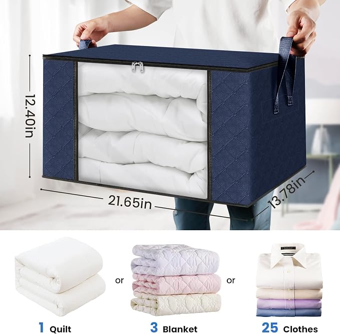 Fab totes 10 Pack Storage Bags for Clothes Blanket Storage Bins with Lids | Foldable Closet Organizers with Zippers,Window and Handles,Fabric Storage Bins for Sweater,Comforter,Bedding,Dorm essentials - Image 2