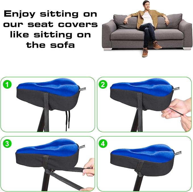 Zacro Bike Seat Cushion - Gel Padded Bike Seat Cover for Men Women Comfort, Extra Soft Exercise Bicycle Seat Compatible with Peloton, Outdoor & Indoor Bike Saddles - Image 6