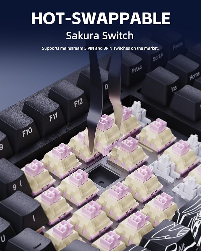 ZORNHER ZH870 Wireless Gaming Mechanical Keyboard,80% Black Custom Creamy Sound Keyboard with Shine Though Wave of Kanagawa Kanagawa Keycaps,Creamy Sounding Linear Switches,Hot-Swappable,RGB Backlit - Image 8