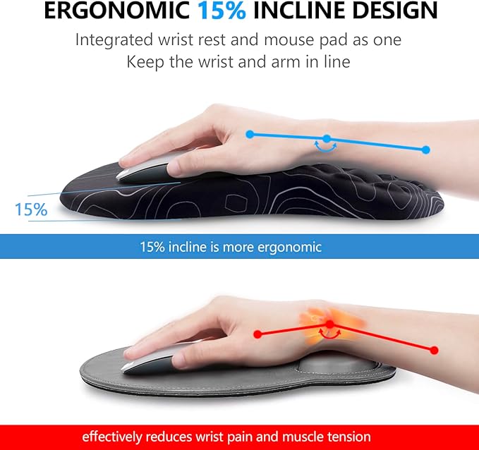 Mouse Pad Wrist Support, Laokiiy 2 in1 Keyboard Wrist Rest+ Ergonomic Mouse Pad, Non-Slip Wrist Rest for Computer Keyboard, Made Easy Typing & Relieve Wrist Pain(Black White) - Image 2