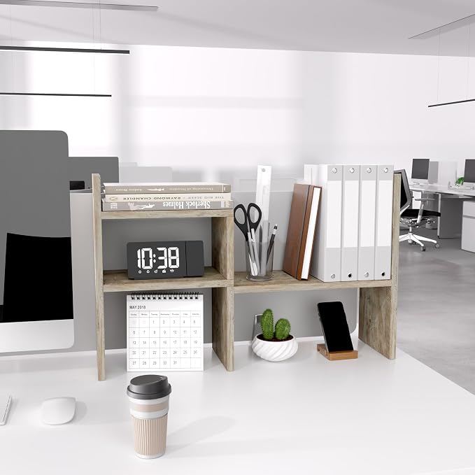 Jerry & Maggie Office Desk Organizers and Accessories for College Dorm Decor, Supplies Wooden Desk Organizer for Plants, Cubicle Shelf of Makeup Organizer for Cute Room Decor, Grey Oak - Image 6