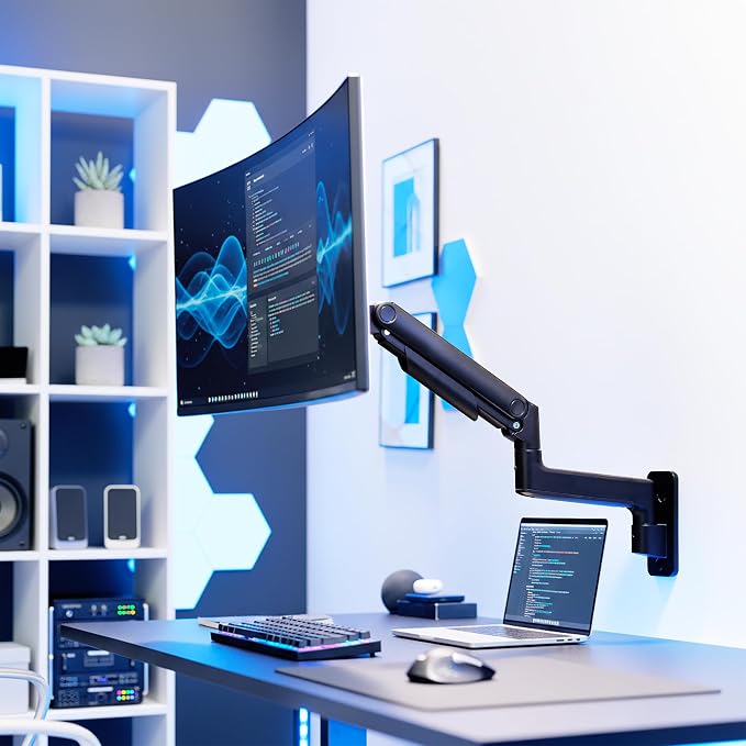 VIVO Premium Ultrawide Monitor Counterbalance Wall Mount for up to 49 inch Screens, Holds 44 lbs, Full Motion, Max VESA 100x100, Black, MOUNT-V101V - Image 2