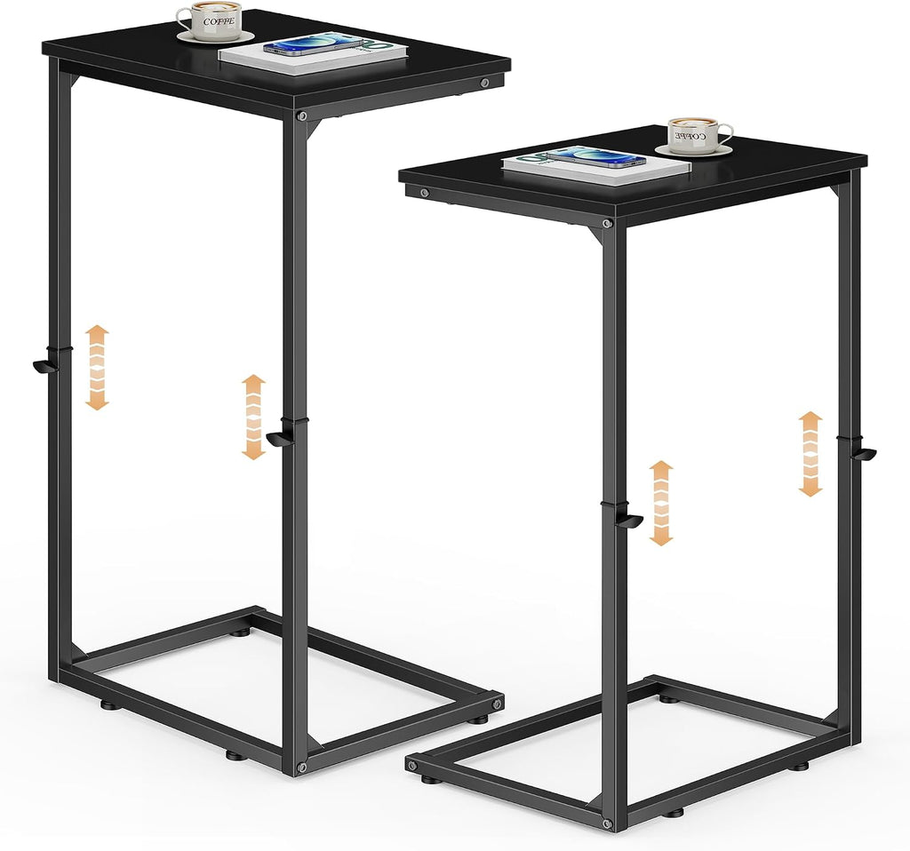 C Shaped End Tables Set of 2, 33.2'' Tall C Table Adjustable Height Side Table, Small Side Table for Small Spaces, Slide Under Couch Table for Sofa, Tv Tray for Living Room, Black by Vagusicc