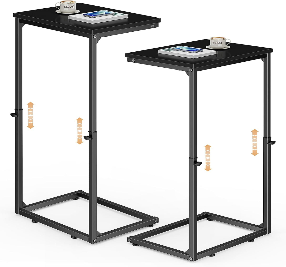 C Shaped End Tables Set of 2, 33.2'' Tall C Table Adjustable Height Side Table, Small Side Table for Small Spaces, Slide Under Couch Table for Sofa, Tv Tray for Living Room, Black by Vagusicc