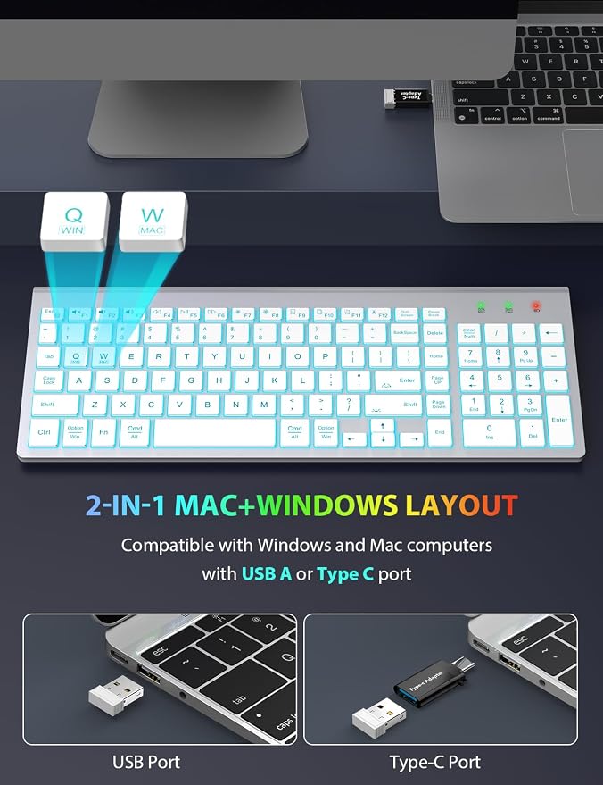 Wireless Keyboard and Mouse Combo, Compact Backlit Scissor Keys | Slim Design, Rechargeable, Quiet Typing, RGB Mouse, Auto Sleep, 2.4GHz USB Wireless, KM61PRO Portable Set for Windows & Mac - Image 8
