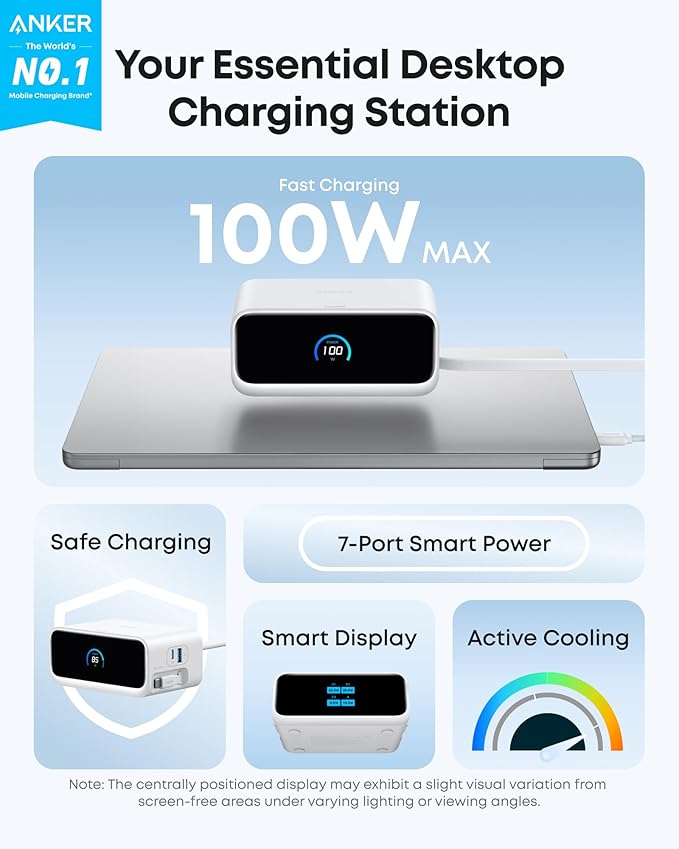 Anker Nano Charging Station, 100W 7-in-1 Power Strip, Retractable Charger | 2.3ft InstaCord Cable, Gaming Desk Accessories for Multiple Devices, 3 AC, 3 USB C, 1 USB A, MacBook Charger, Home Office - Image 2