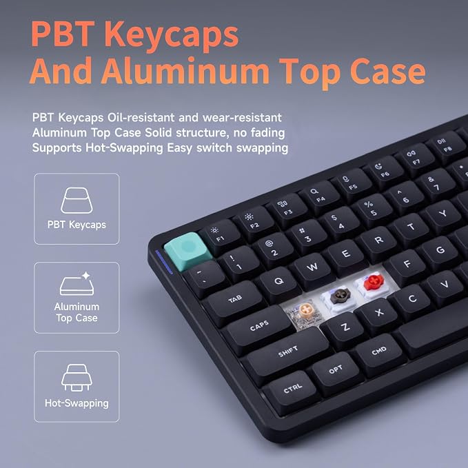 nuphy Air75 V3 Mechanical Keyboard with Knob, Black-Blush Nano Switches | 75% Low Profile keyboard, Hot-Swap, for Mac/Windows, Support Bluetooth/2.4GHz/USB-C,Silent keyboards, Wireless, RGB Backlit - Image 5
